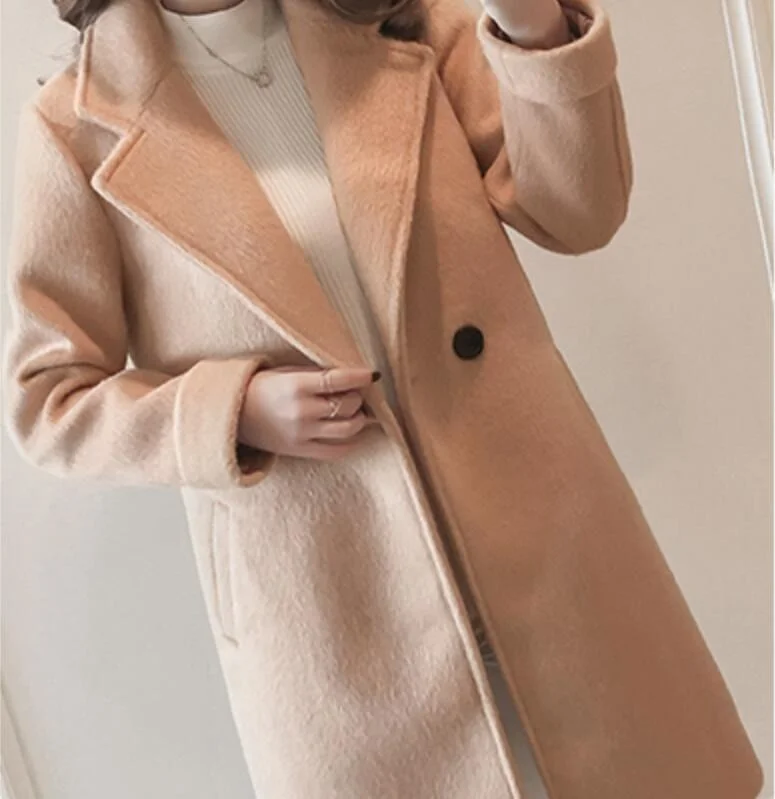 Woolen coat female new female middle long section thick coat woolen Toggle Coat Shawl Collar Coat Notch Collar Coat Woolen coat female new female middle long section thick coat woolen Toggle Coat Shawl Collar Coat Notch Collar Coat