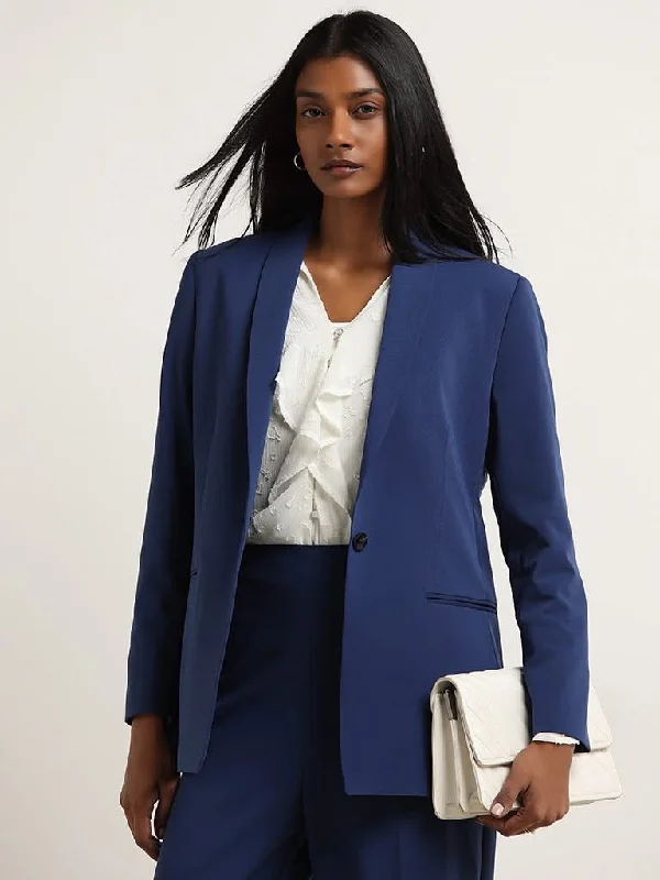 Wardrobe Blue Formal Blazer Women's Patchwork Suit
