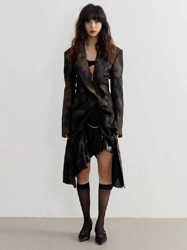 Dark Floral Asymmetric Blazer Women's Custom Jacket