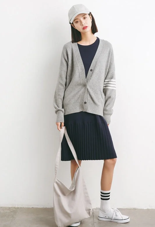 Oversized Cardigan W/ Stripe Wool Fabric Cashmere Fabric Tweed Fabric