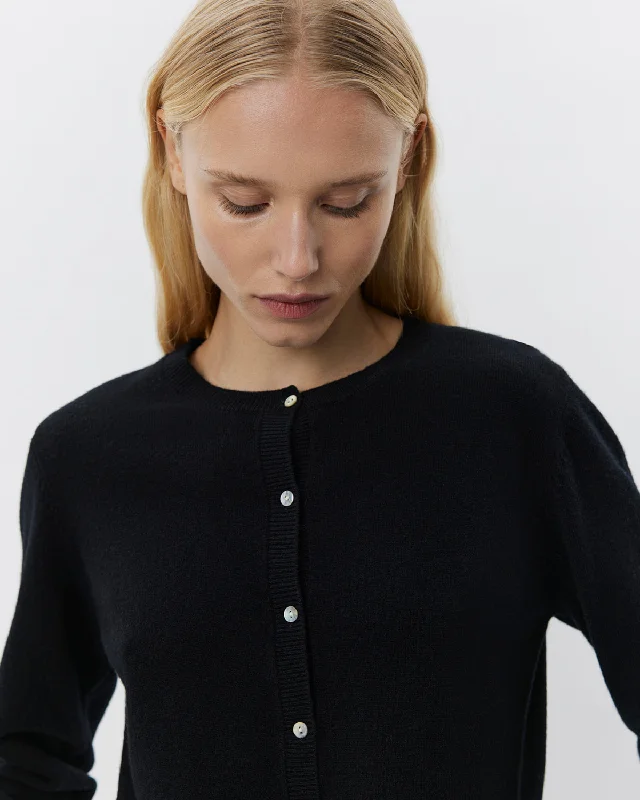 CISSESW CARDIGAN - Black Wool Fabric Cashmere Fabric Tweed Fabric
