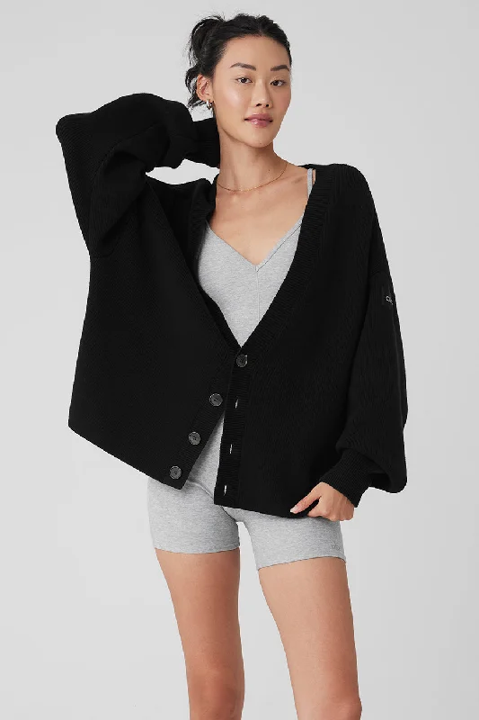 Scholar Cardigan Sweater - Black Collared Crew Neck Turtle Neck
