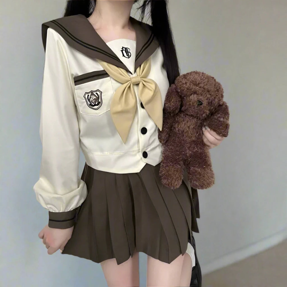 Academia Style School Uniform - Bow-Tied Sailor Collar and Embroidered Coat Buttoned Zippered Snapped Academia Style School Uniform - Bow-Tied Sailor Collar and Embroidered Coat Buttoned Zippered Snapped