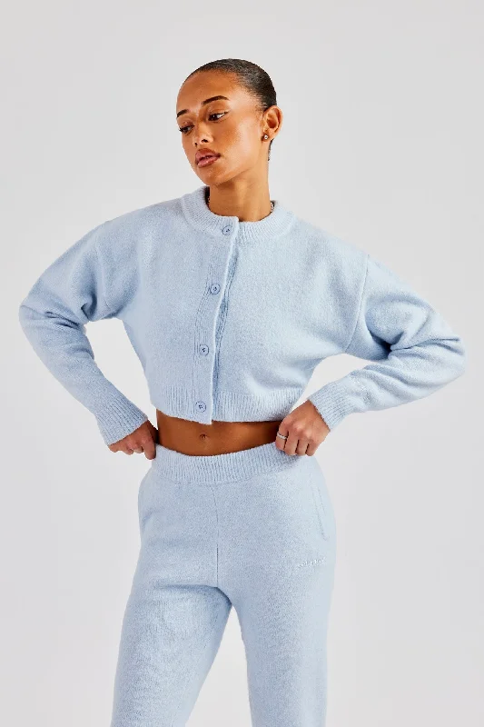 Knitted Cropped Cardigan - Baby Blue Anti-Pilling Anti-Shrink Durable