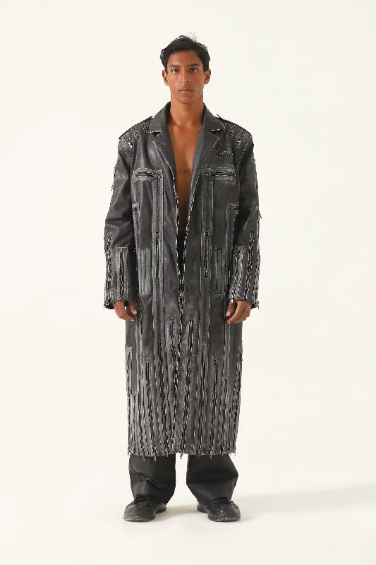"VEGAS IN THE DARK" LEATHER LONG COAT Houndstooth Jacket Shearling Jacket Fleece Jacket "VEGAS IN THE DARK" LEATHER LONG COAT Houndstooth Jacket Shearling Jacket Fleece Jacket