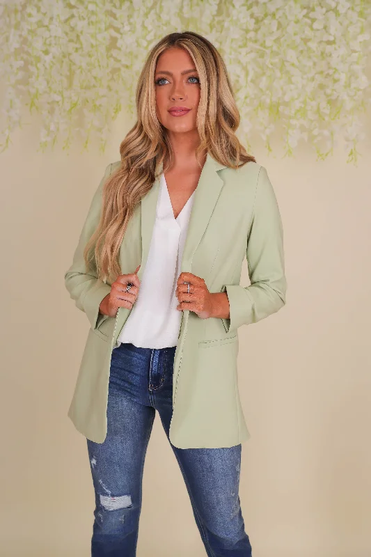 Downtown Business Blazer-Celery Women's Solid Blazer