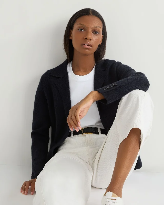 Women's Single Breasted Cashmere Blazer Navy Blue Women's Boutique Jacket