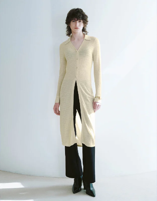 Longline V-Neck Skinny Knitted Cardigan Bright Pastel Dark