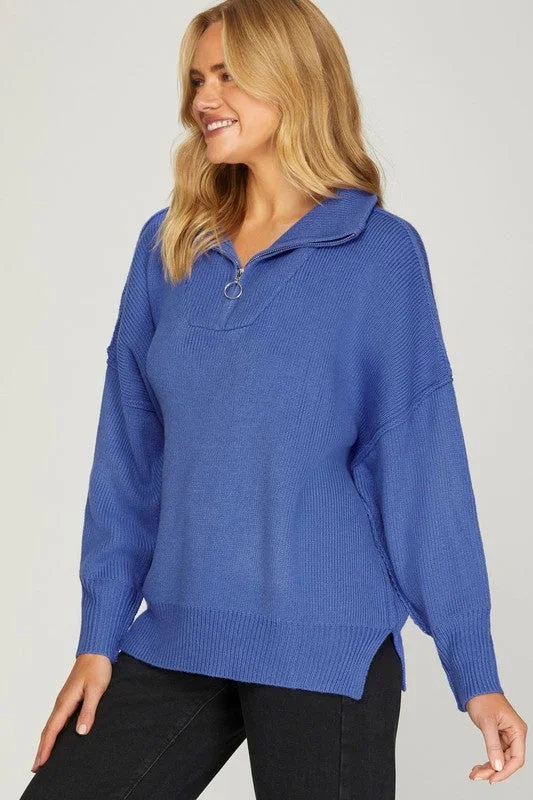 Winter Cheer Blue Knit Sweater Oversized Loose Flowy