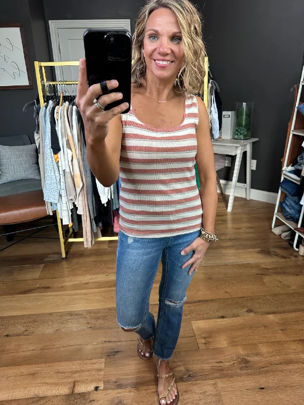 Long Road Ahead Striped Tank - Brick boho tank top