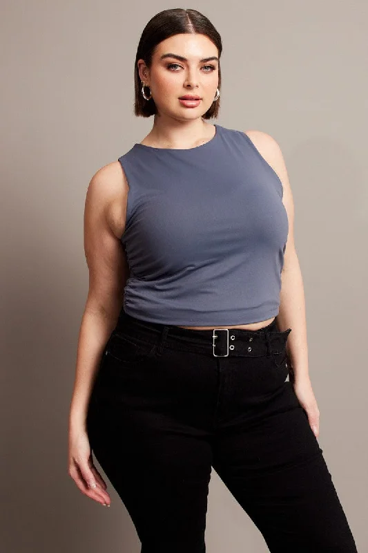 Blue Tank Top Crew Neck Supersoft cold shoulder tank
