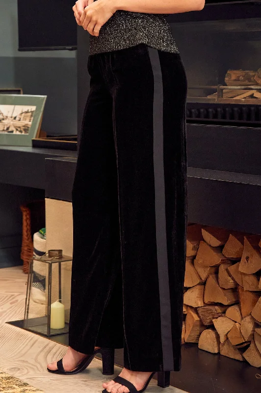 Velvet Side Stripe Trousers | Black Trousers Evening Elegant