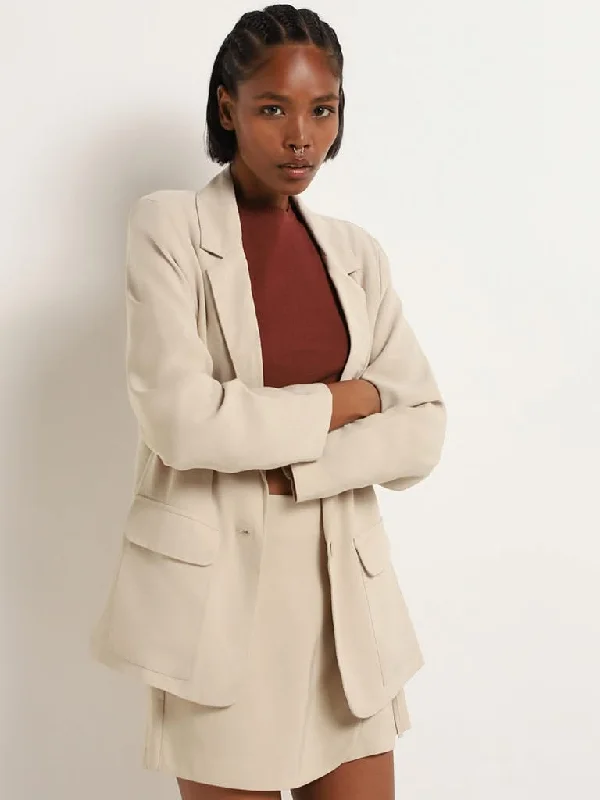Nuon Solid Beige Blazer Women's Casual Suit