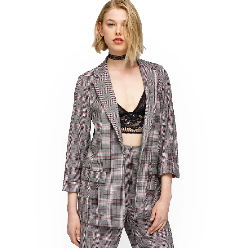 Women's Multi Glen Plaid Blazer In Grey Plaid Women's Classic Blazer