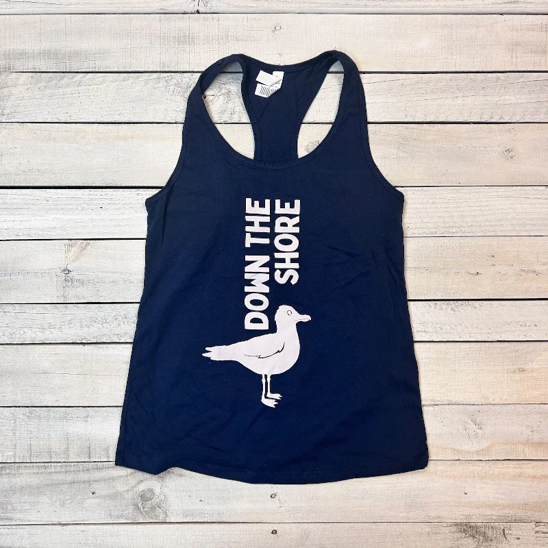 Down The Seagull Navy Ladies Racerback Tank stretchy tank top