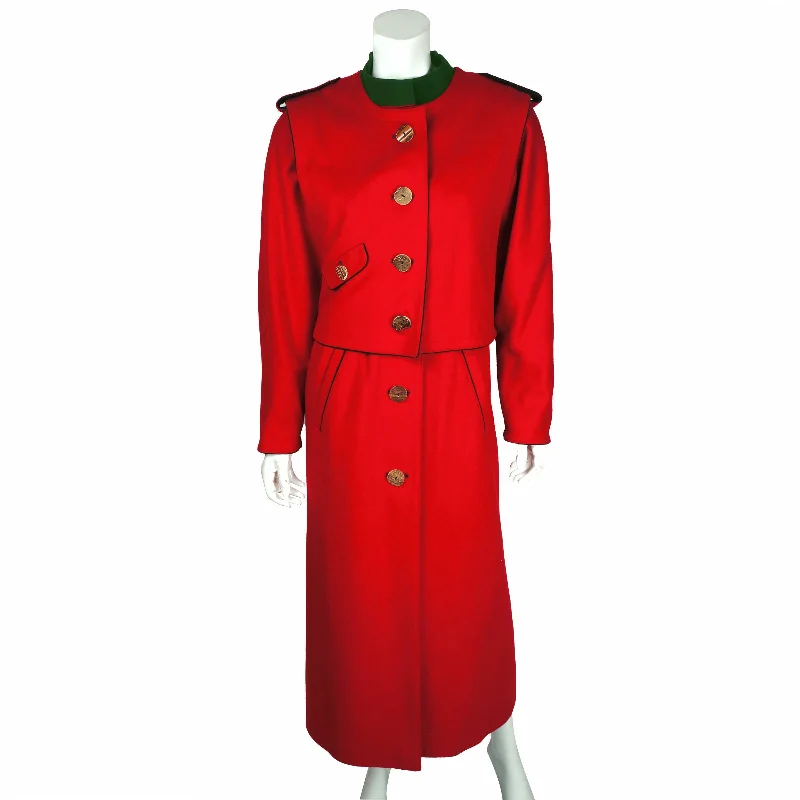 Vintage Red Wool Coat w Vest Lodenfrey Austria Ladies Size L Cotton Linen Terry