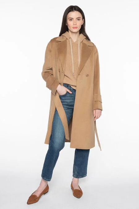 Kinross Cashmere Notch Collar Belted Coat Elasticated Drawstring Belted