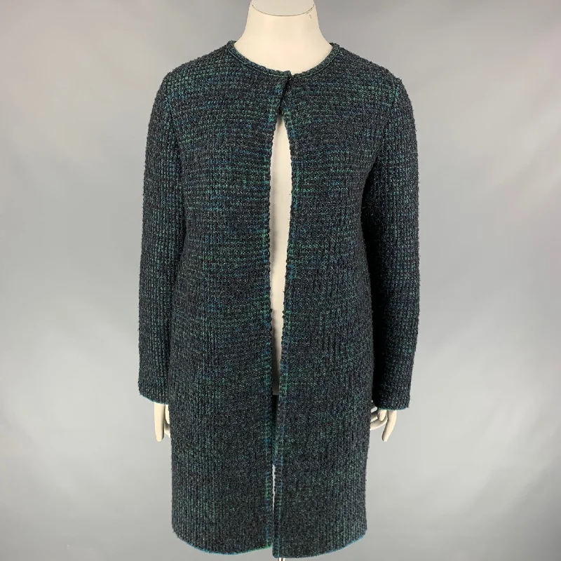 M MISSONI Size 10 Charcoal Green Knit Wool Blend Coat Stand-Up Roll-Neck Turtle