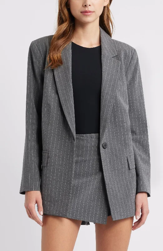 Grey Single Buttons Notch Lapel Striped Women Blazer Women's Lightweight Blazer