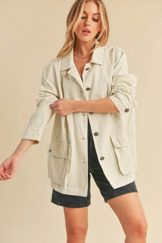 Aemi + Co Seam Detail Button Up Jacket with Pockets Cotton Jacket Linen Jacket Terry Jacket Aemi + Co Seam Detail Button Up Jacket with Pockets Cotton Jacket Linen Jacket Terry Jacket