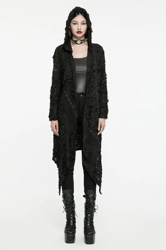 Black Ruffle Hooded Ripped Asymmetric Women's Punk Long Coat Sleeveless Short Sleeve Long Sleeve Black Ruffle Hooded Ripped Asymmetric Women's Punk Long Coat Sleeveless Short Sleeve Long Sleeve