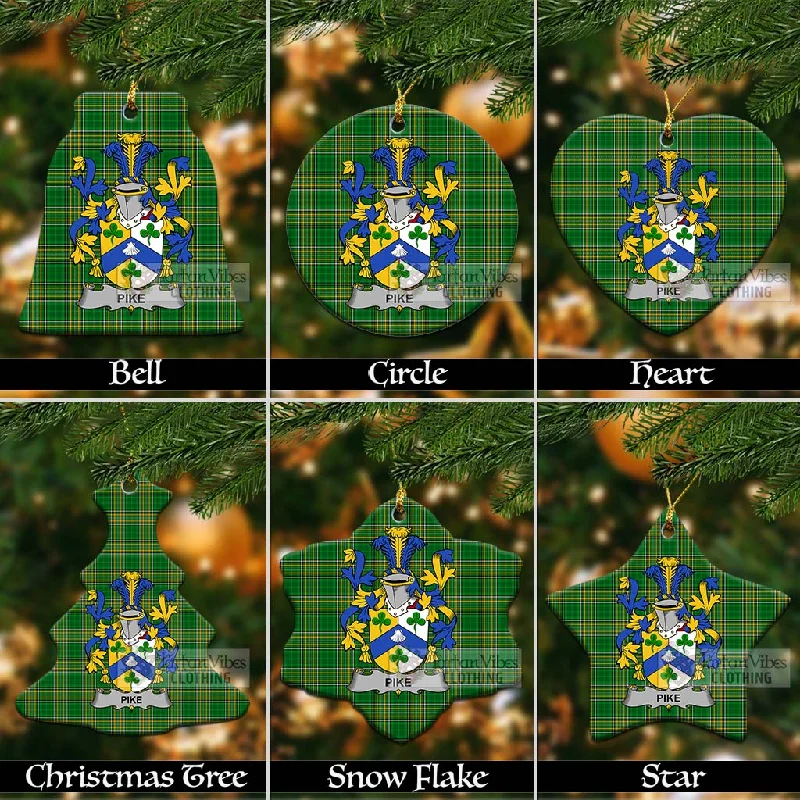 Pike Irish Clan Tartan Christmas Ceramic Ornament with Coat of Arms Trim Padded Insulated Pike Irish Clan Tartan Christmas Ceramic Ornament with Coat of Arms Trim Padded Insulated