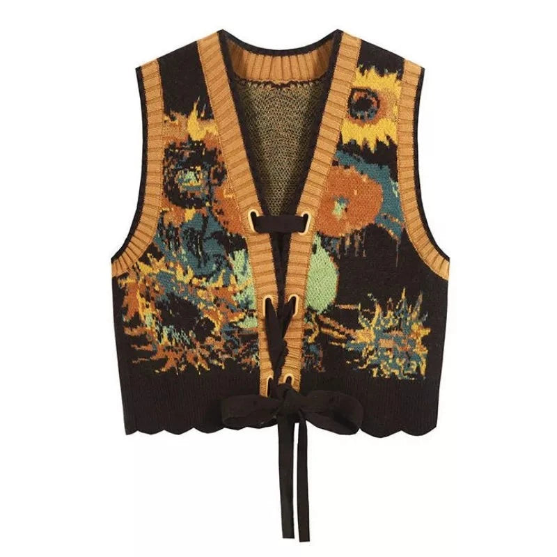 Van Gogh Sunflowers Folk Style Artist Sweater Vests Knitted Reversible Clothes Stretchy Elastic Breathable