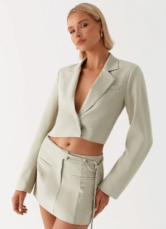 Olea Open Back Cropped Blazer - Sage Plus Size Women's Coat