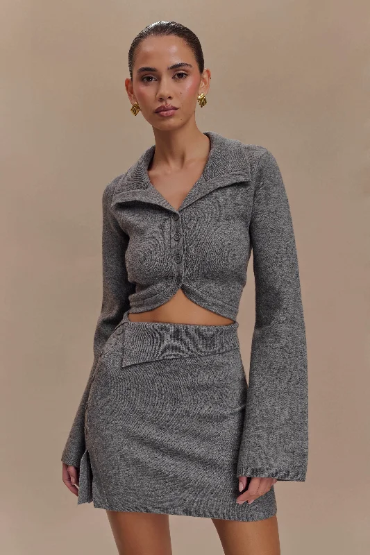 Annabelle Knit Curved Hem Cardigan - Charcoal Terry Terry Cloth Terry Knit