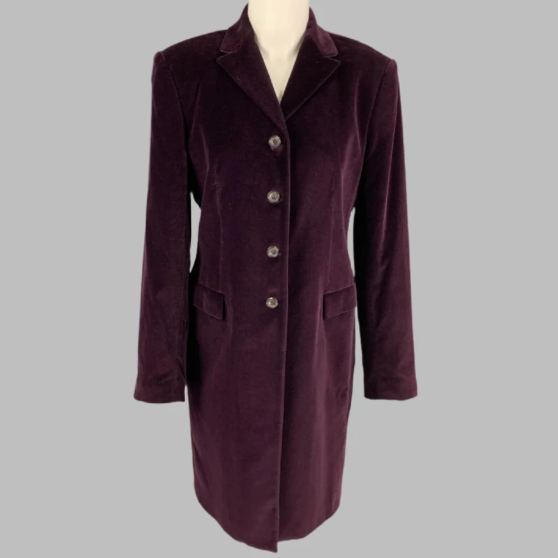 PIAZZA SEMPIONE Size 8 Purple Cotton Blend Velvet Coat Toggle Coat Shawl Collar Coat Notch Collar Coat PIAZZA SEMPIONE Size 8 Purple Cotton Blend Velvet Coat Toggle Coat Shawl Collar Coat Notch Collar Coat