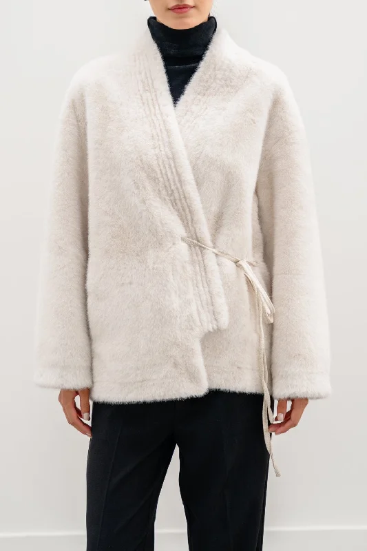 LUXE FUR WRAP COAT Mesh Canvas Denim