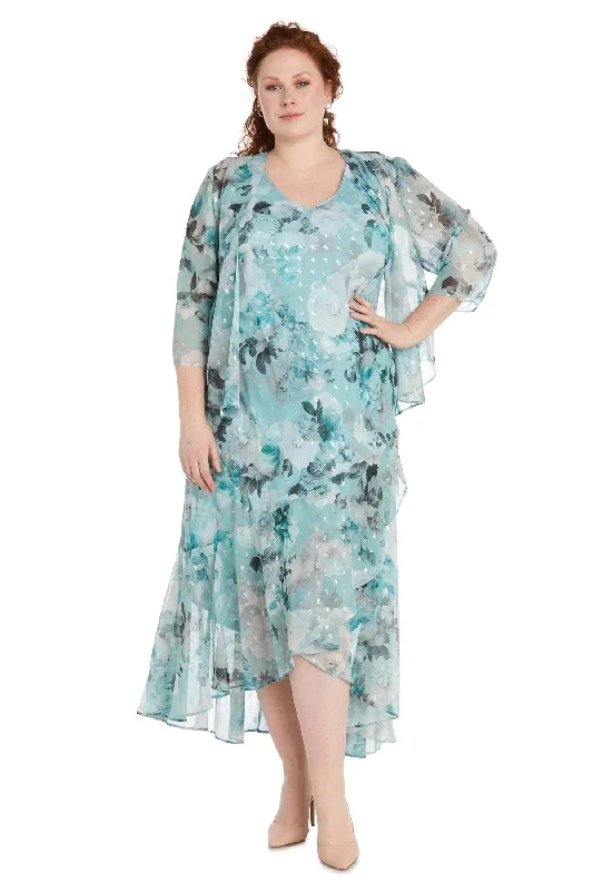 R&M Richards 9966W Plus Size Floral High Low Jacket Dress Notch Collar Peter Pan Collar Cowl Neck R&M Richards 9966W Plus Size Floral High Low Jacket Dress Notch Collar Peter Pan Collar Cowl Neck