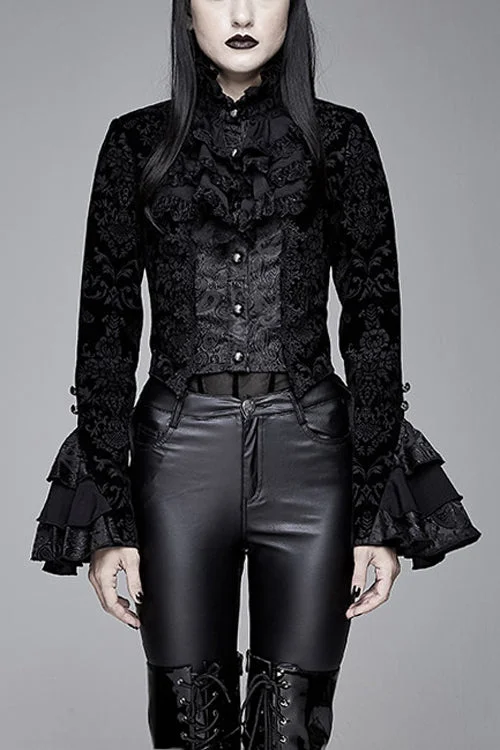 Black Gothic Lotus Leaf Corsage False Two Piece Womens Swallow Tailed Coats Vest Waistcoat Gilet Black Gothic Lotus Leaf Corsage False Two Piece Womens Swallow Tailed Coats Vest Waistcoat Gilet