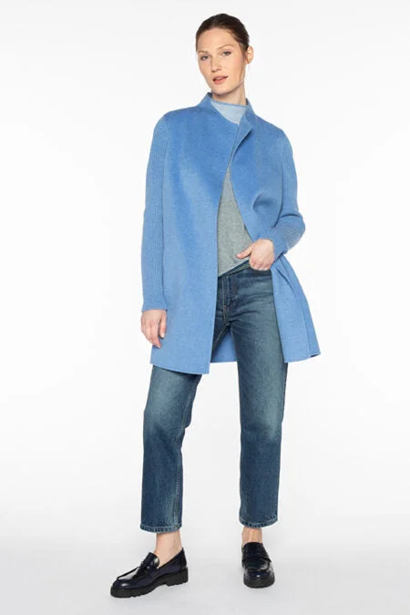 Kinross Cashmere Rib Sleeve Coat Solid Print Jacquard