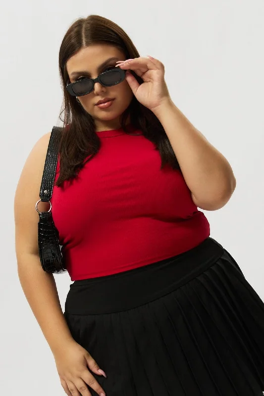 Red Tank Top Crew Neck Rib cozy tank top