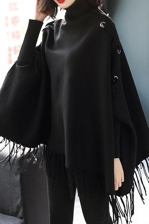 Dolman Sleeve Lace-Up Sweater Ribbed Striped Patterned