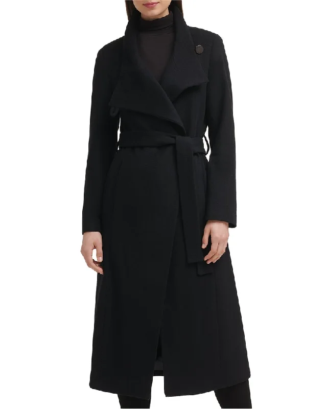 Kenneth Cole Wool-Blend Belted Maxi Coat Down Puffer Quilted