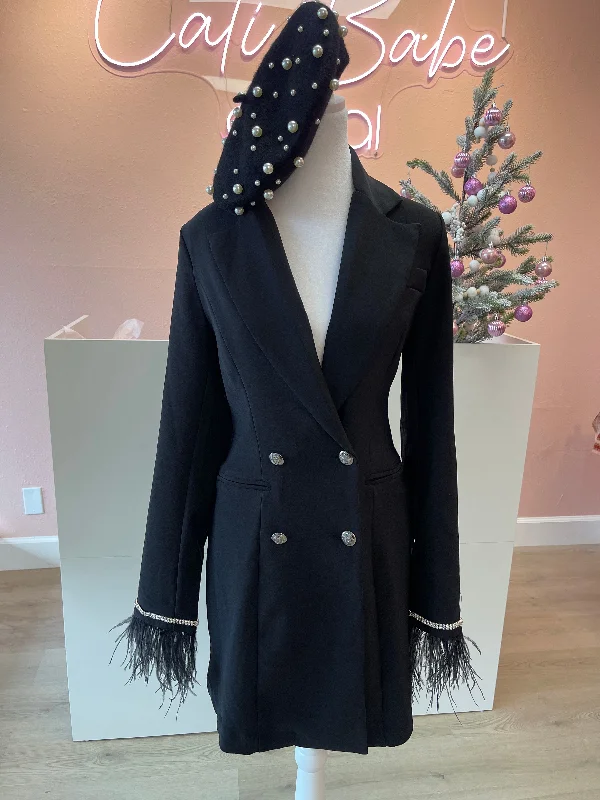 Joy Feathered Blazer Dress Cotton Blend Blazer