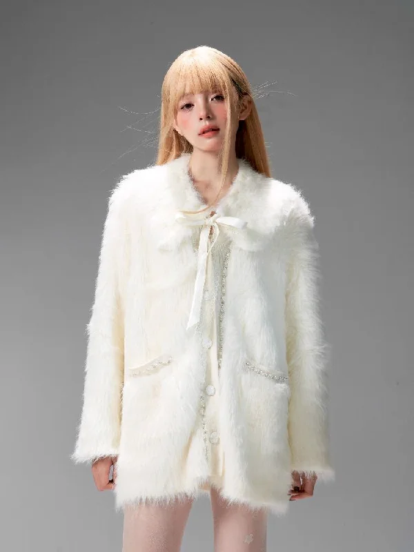 Knitted loose thickened sweater coat cardigan【s0000005324】 Faux Fur Fabric Real Fur Fabric Shearling Fabric