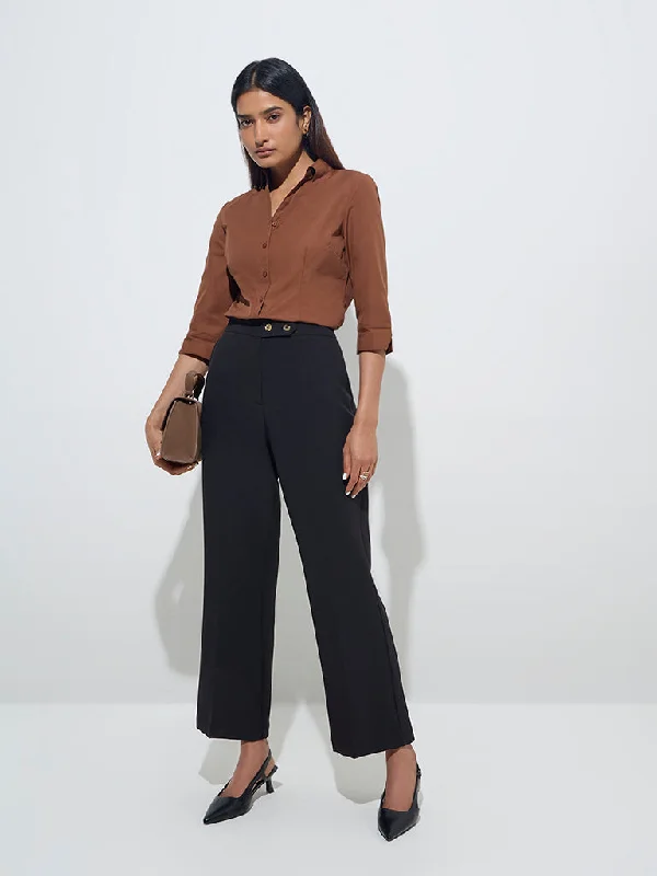 Wardrobe Black Flared High-Rise Trousers Chinos Cotton Straight Leg