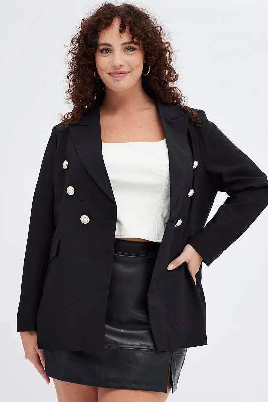 Black Military Blazer Long Sleeve Gold Button Lined Women's Vintage Jacket