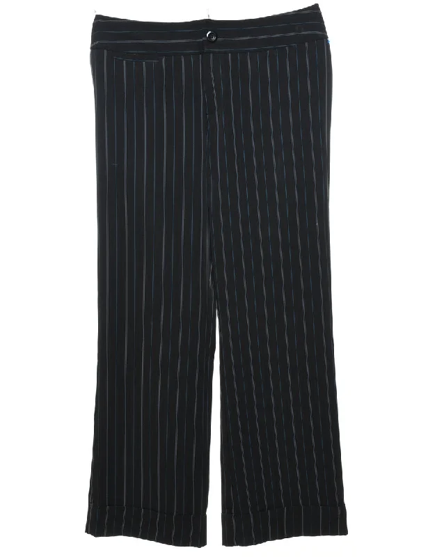 Striped Black & Blue Casual Trousers - W36 L32 Trousers Seasonal Trendy