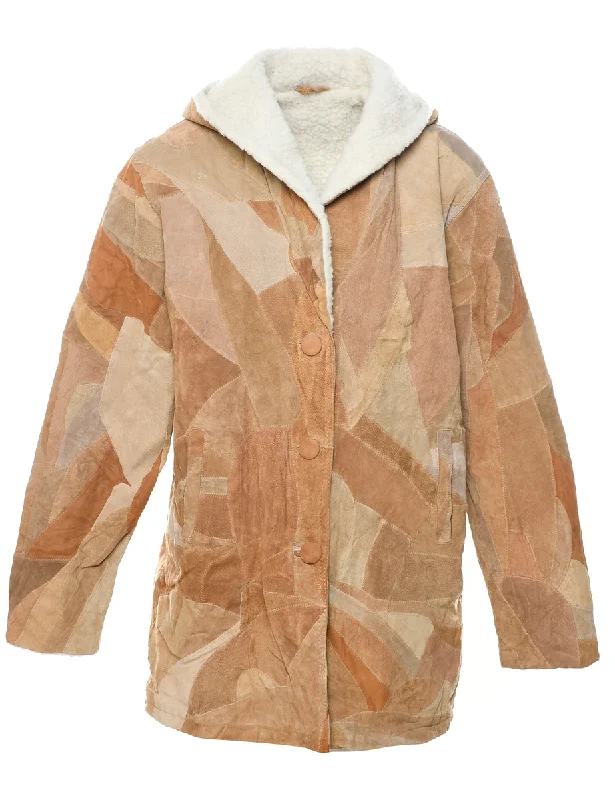 Light Brown Faux Shearling Suede Jacket - L Belted Jacket Elasticated Jacket Padded Jacket Light Brown Faux Shearling Suede Jacket - L Belted Jacket Elasticated Jacket Padded Jacket