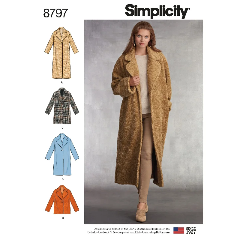 Simplicity Pattern 8797 Misses Loose Fitting Lined Coat Parka Anorak Hoodie