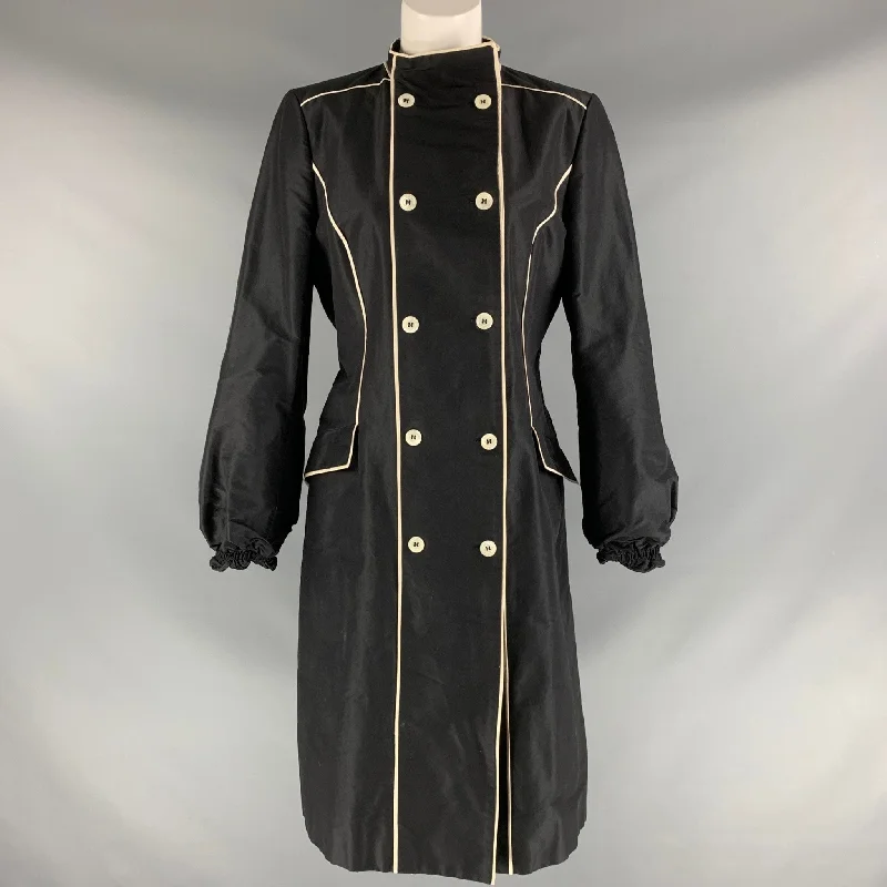 CAROLINA HERRERA Size 12 Black White Cotton & Silk Coat Herringbone Houndstooth Plaid CAROLINA HERRERA Size 12 Black White Cotton & Silk Coat Herringbone Houndstooth Plaid