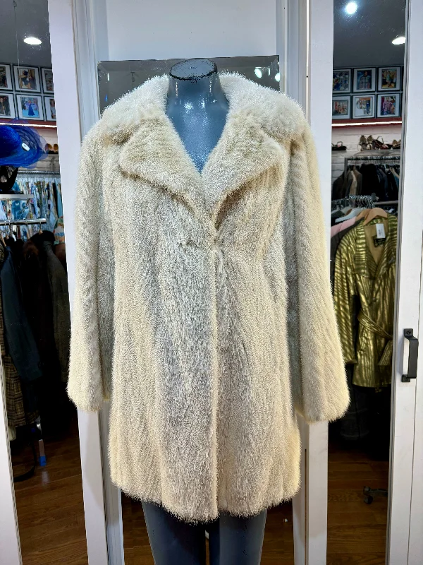 70’s Off White Big Lapels Mink Coat By Flemington Furs Parka Anorak Hoodie