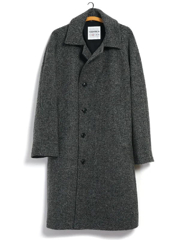 SIGURD 28-59-5 | Long Lined Wool Coat | Grey Tweed Off-the-Shoulder Jacket Double-Breasted Coat Single-Breasted Coat SIGURD 28-59-5 | Long Lined Wool Coat | Grey Tweed Off-the-Shoulder Jacket Double-Breasted Coat Single-Breasted Coat