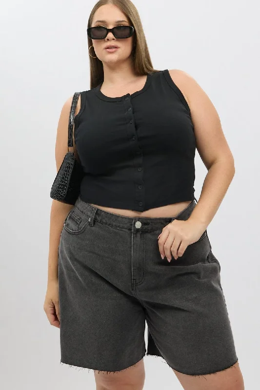 Black Button tank Top modal blend tank