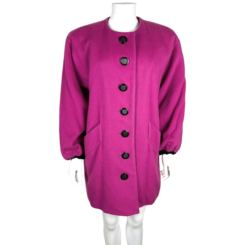 Vintage 1987 Yves Saint Laurent Coat Magenta Wool Size M Cuffed Rolled Raglan