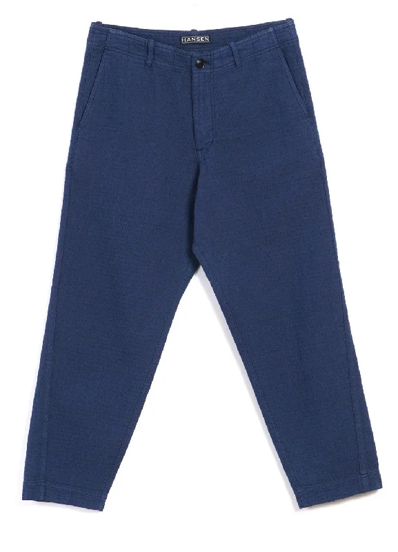 TRYGVE | Wide Cut Cropped Trousers | Blue Trousers Designer Luxury